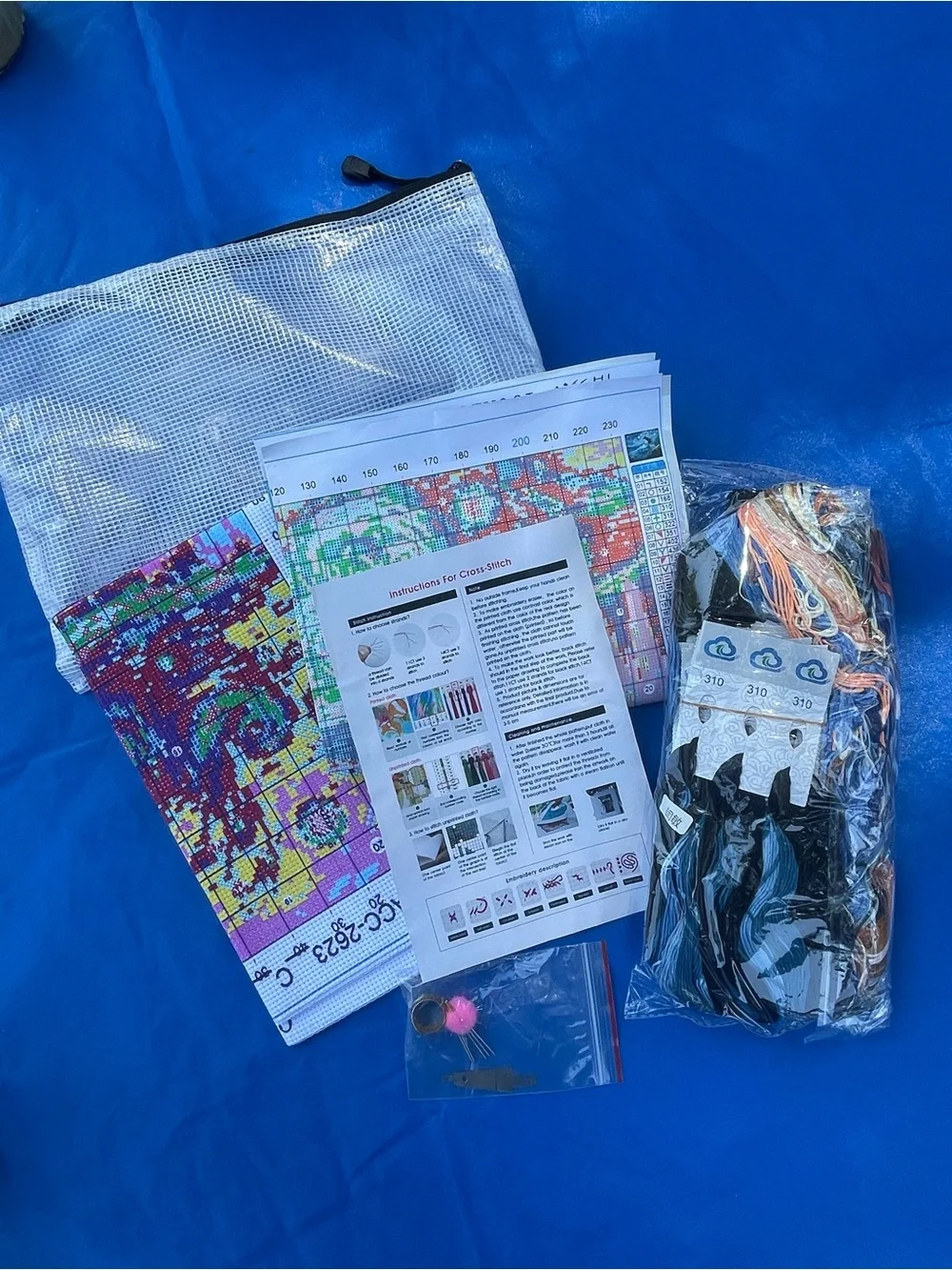 Complete Cross Stitch Kit Starry Night Printed Canvas Thread Needle Pattern DIY